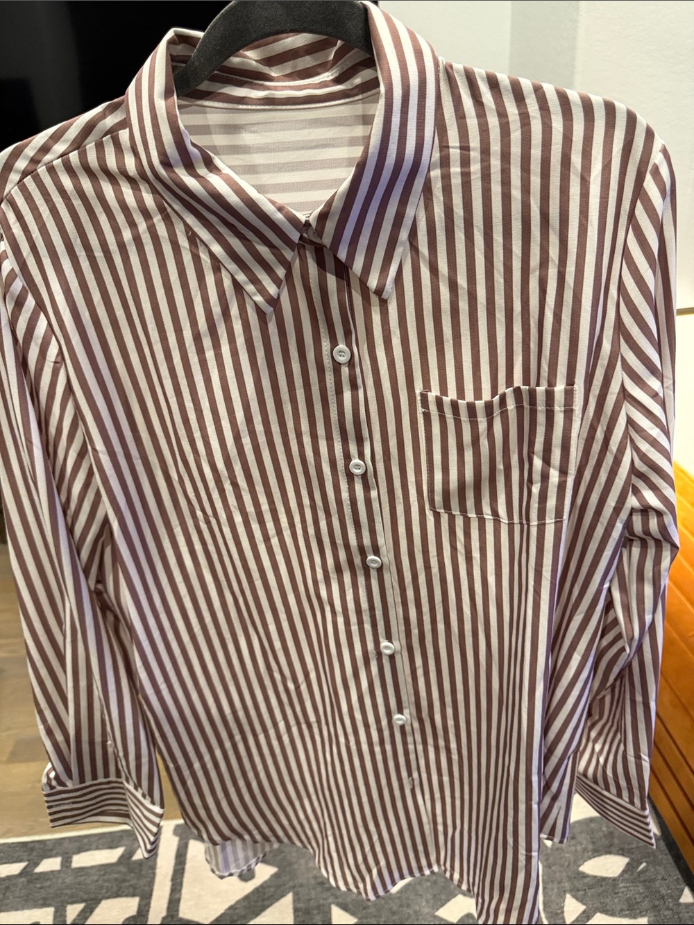 Women's Striped Button-Up Blouse — Brown & White